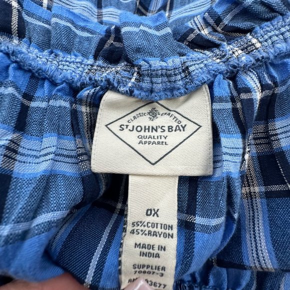 Brand New! St Johns Bay Peasant Top Blue Plaid Size OX Cotton & Rayon MSRP: $50 - Picture 2 of 9